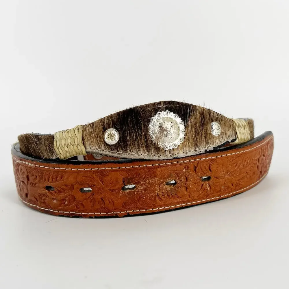 Montana Silversmiths scalloped hair on cow hide western concho belt MSL70 30
